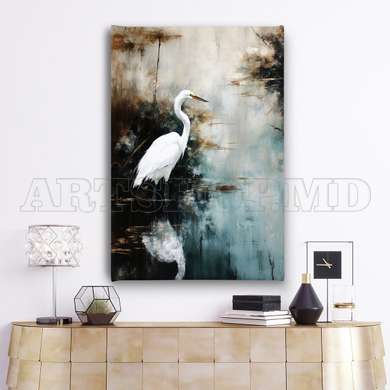 Poster - The white bird, 60 x 90 см, Framed poster on glass, Picturi