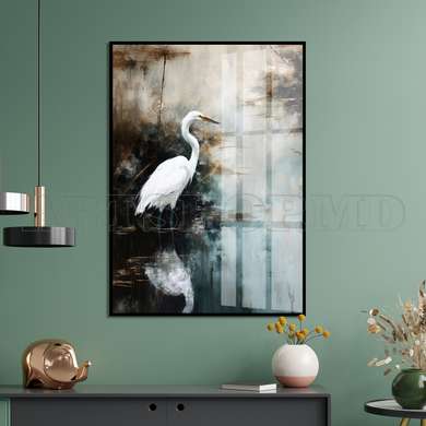 Poster - The white bird, 60 x 90 см, Framed poster on glass, Picturi