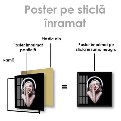 Poster - Portrait of a girl on a black background, 100 x 100 см, Framed poster on glass