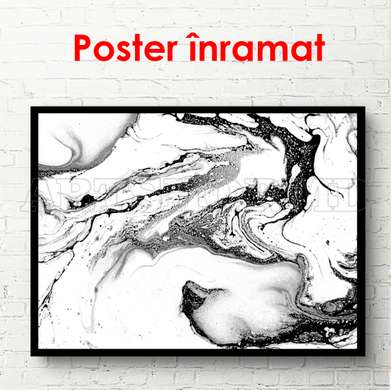 Poster - Valuri alb-negru, 90 x 60 см, Poster înrămat, Alb Negru