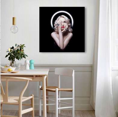 Poster - Portrait of a girl on a black background, 40 x 40 см, Canvas on frame