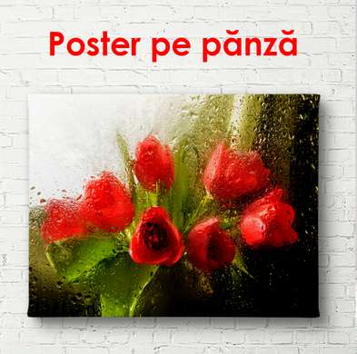 Постер - Красные тюльпаны, 90 x 60 см, Постер в раме, Натюрморт