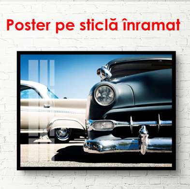 Постер - Синий и белый автомобиль, 90 x 60 см, Постер в раме, Транспорт