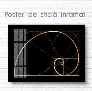 Постер - Золотая линия, 90 x 60 см, Постер на Стекле в раме, Абстракция