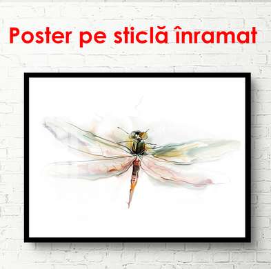 Постер - Стрекоза на белом фоне, 100 x 100 см, Постер в раме, Минимализм