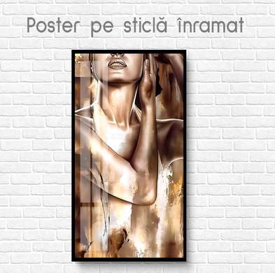 Постер - Золотая девушка, 45 x 90 см, Постер на Стекле в раме, Гламур