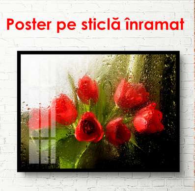 Постер - Красные тюльпаны, 90 x 60 см, Постер в раме, Натюрморт