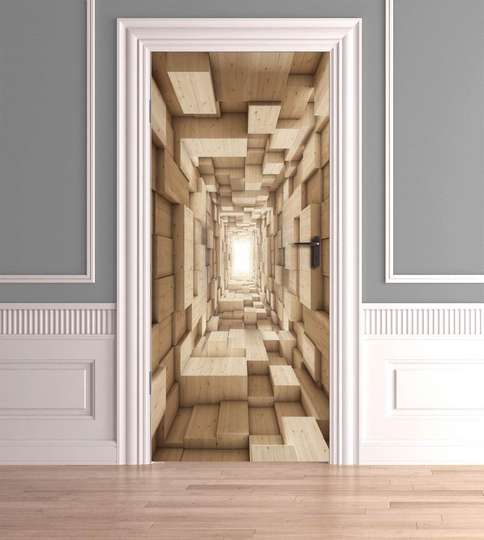 3Д наклейка на дверь, Деревянные кубики, 60 x 90cm