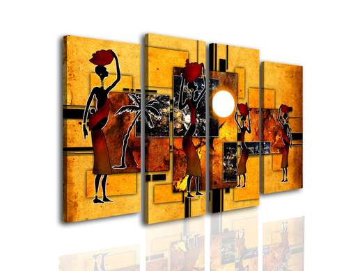 Modular picture, African people vintage illustration, 106 x 60, 106 x 60