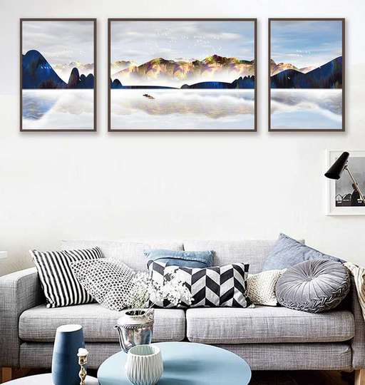 Постер - Голубой пейзаж, 40 x 60 см-X2 60 x 90 см - X1, Холст на подрамнике, Наборы