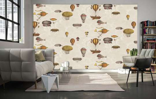 Wall Mural - Balloons and ships on a beige background