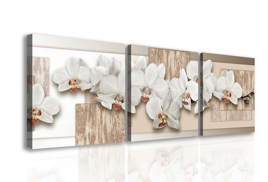 Tablou Pe Panza Multicanvas, Orhidee albe pe un fundal bej, 225 x 75