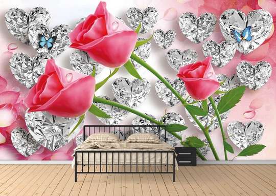 Wall Mural - Red roses on an abstract background