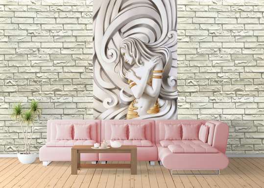 3D Wallpaper - Sculpture of a young lady with golden details