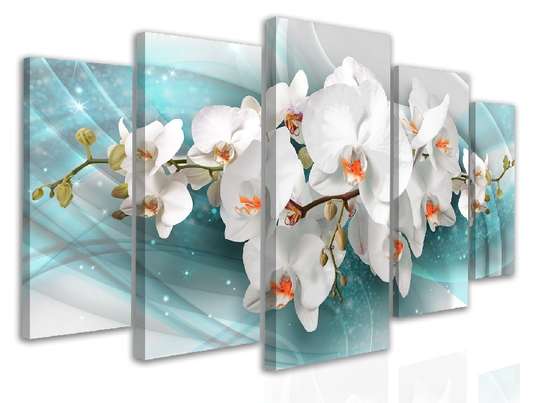 Modular picture, White orchid on a pale blue background, 108 х 60