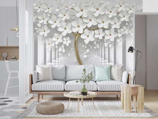 Wall mural - Floral tree on gray background