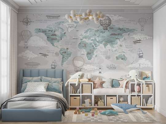 Wall Mural - World map vintage style, in English