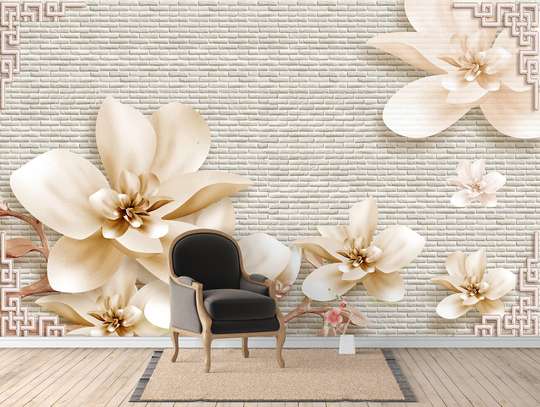 Fototapet - Flori magice de magnolie bej