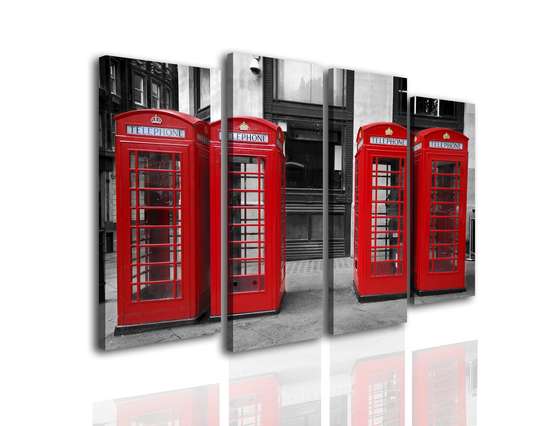 Tablou Pe Panza Multicanvas, Cabinele telefonice roșii, 198 x 115, 198 x 115