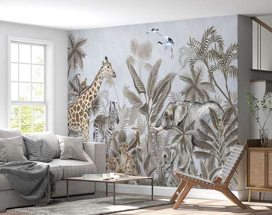 Wall mural - Jungle Safari animals and birds