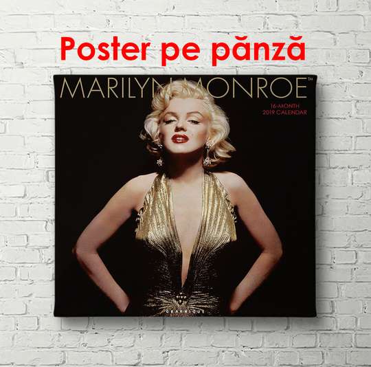 Poster, Marilyn Monroe cu bucle aurii, 40 x 40 см, Panza pe cadru