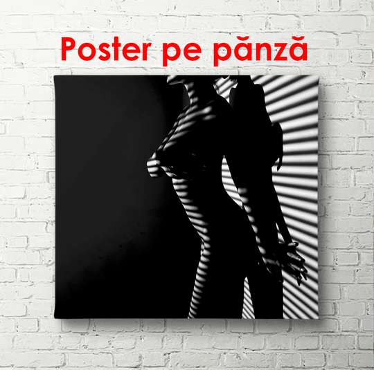 Poster - Girl near the window in black and white, 100 x 100 см, Framed poster, Nude
