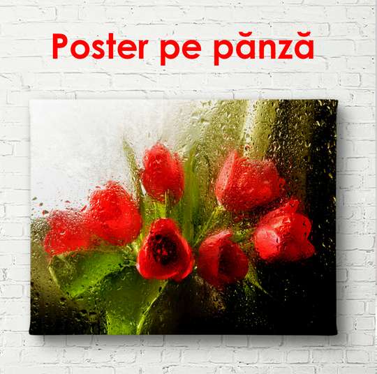 Постер - Красные тюльпаны, 90 x 60 см, Постер в раме