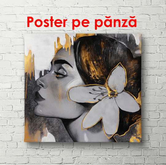 Poster - Fata cu un crin, 40 x 40 см, Panza pe cadru, Glamour