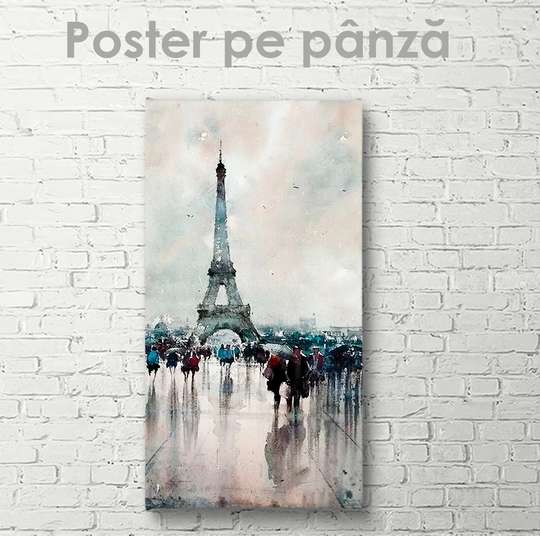 Poster - Eiffel Tower in watercolor, 30 x 60 см, Canvas on frame