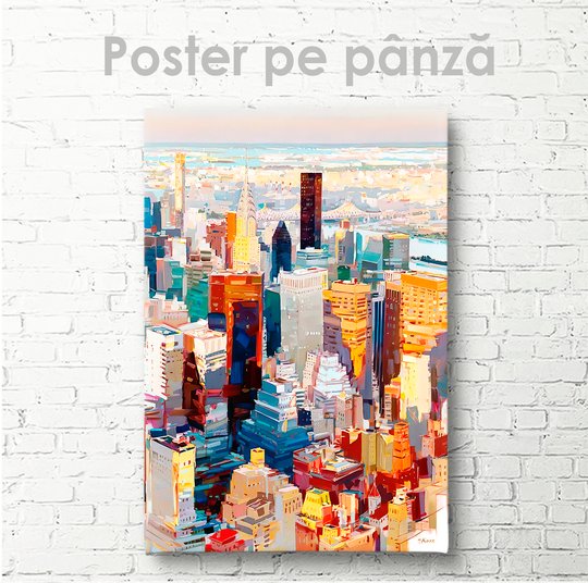 Poster, Clădiri multicolore ale orașului, 30 x 45 см, Panza pe cadru