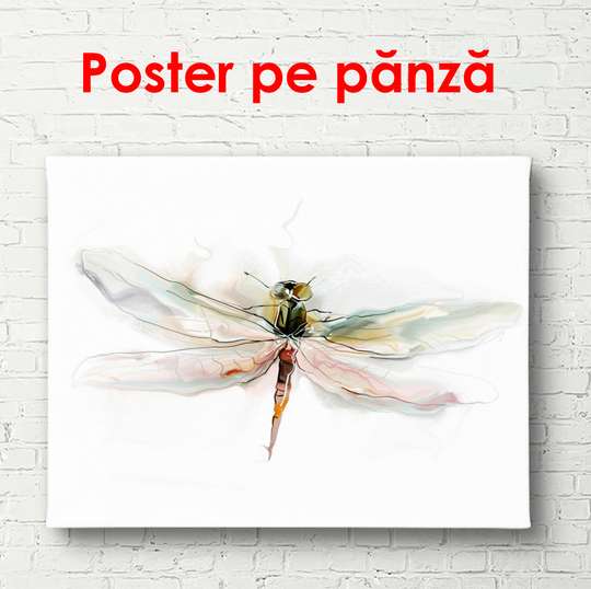 Постер - Стрекоза на белом фоне, 100 x 100 см, Постер в раме