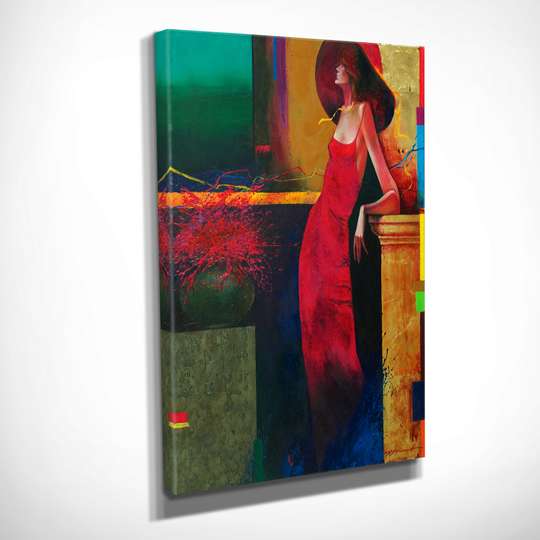 Постер - Девушка в красном платье, 30 x 45 см, Холст на подрамнике