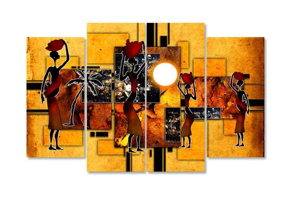 Modular picture, African people vintage illustration, 106 x 60, 106 x 60