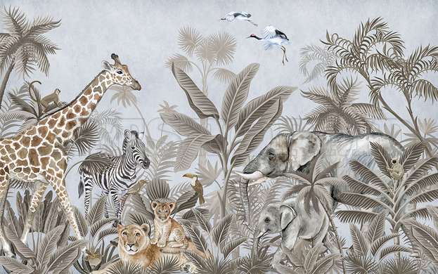 Wall mural - Jungle Safari animals and birds