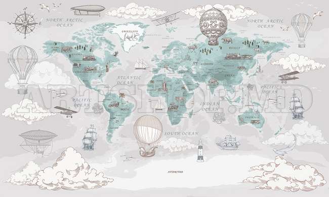 Wall Mural - World map vintage style, in English