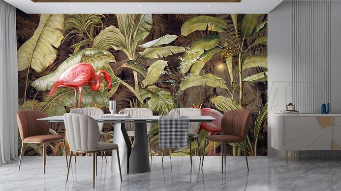 Wall mural - Pink flamingo on tropical background