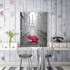 Poster - Red umbrella in black and white Paris, 45 x 90 см, Framed poster on glass, Black & White