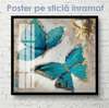 Постер - Нарисованные синие бабочки, 100 x 100 см, Постер на Стекле в раме, Прованс