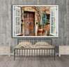 Wall Sticker - 3D window with a view of the old building, Window imitation