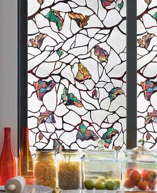 Window Privacy Film, Decorative stained glass window with abstract leaves, 60 x 90cm, Transparent, Window Film