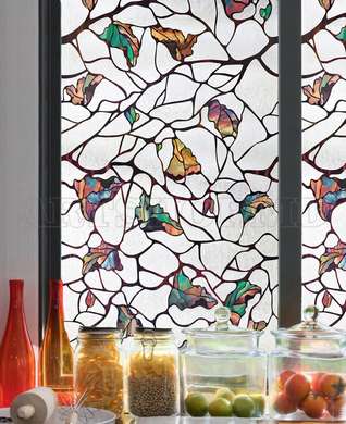 Window Privacy Film, Decorative stained glass window with abstract leaves, 60 x 90cm, Matte, Window Film