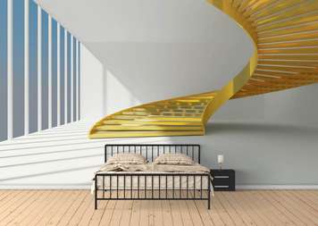 Wall Mural - Yellow stairs on a white background