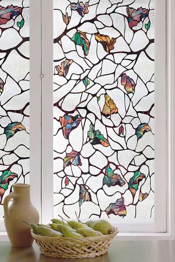 Самоклейка для окон, Декоративный витраж с абстрактными листьями, 60 x 90cm, Transparent, Витражная Пленка