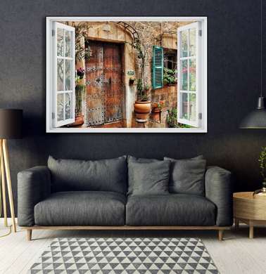 Wall Sticker - 3D window with a view of the old building