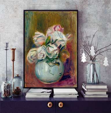 Poster - Vaza cu flori albe, 60 x 90 см, Poster înrămat, Natură Moartă