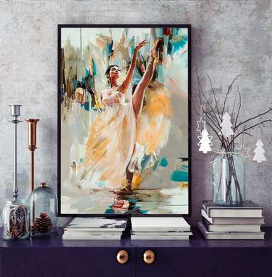 Poster - Portrait of a ballerina, 45 x 90 см, Framed poster on glass, Different