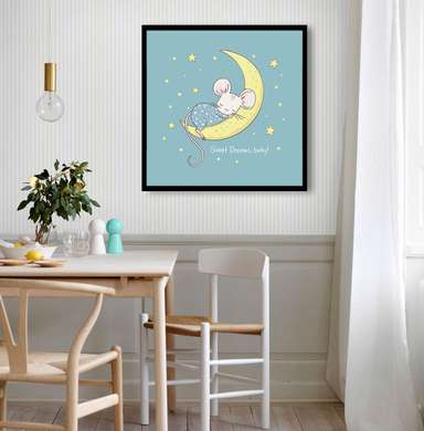 Poster - Șoricel pe lună, 40 x 40 см, Panza pe cadru, Pentru Copii