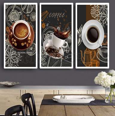 Poster - Cafea, 60 x 120 см, Panza pe cadru, Seturi
