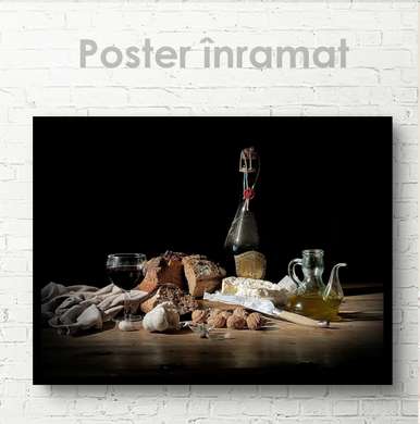 Poster - Wine set, 90 x 60 см, Framed poster on glass, Food and Drinks
