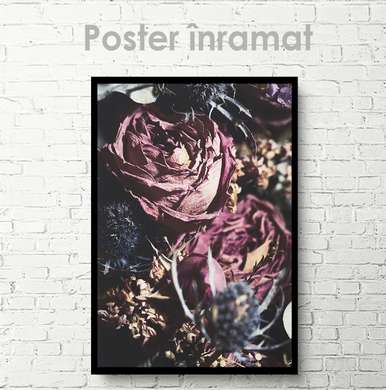 Poster - Dried flowers, 60 x 90 см, Framed poster on glass, Flowers